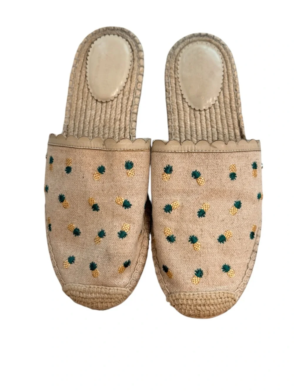 Kate Spade Rosie Embroidered Pineapple Espadrille Slides in Beige